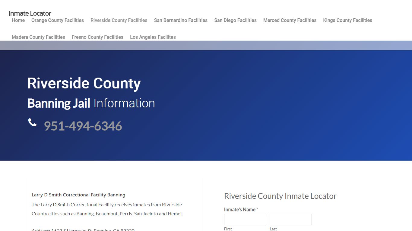 Banning Jail - Riverside Inmate Locator